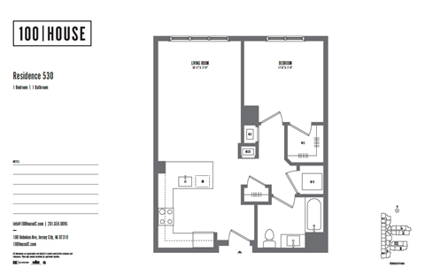 Floor plan for 1 bed, 1 bath, 719 sqft